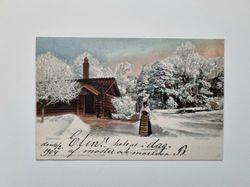 Vykort Skansen, kvinna i folkdräkt, 1904