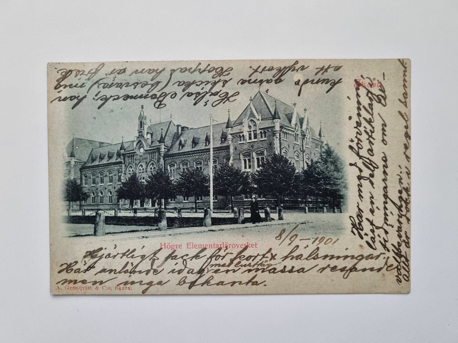 Vykort Skara Högre Elementarläroverket, 1901