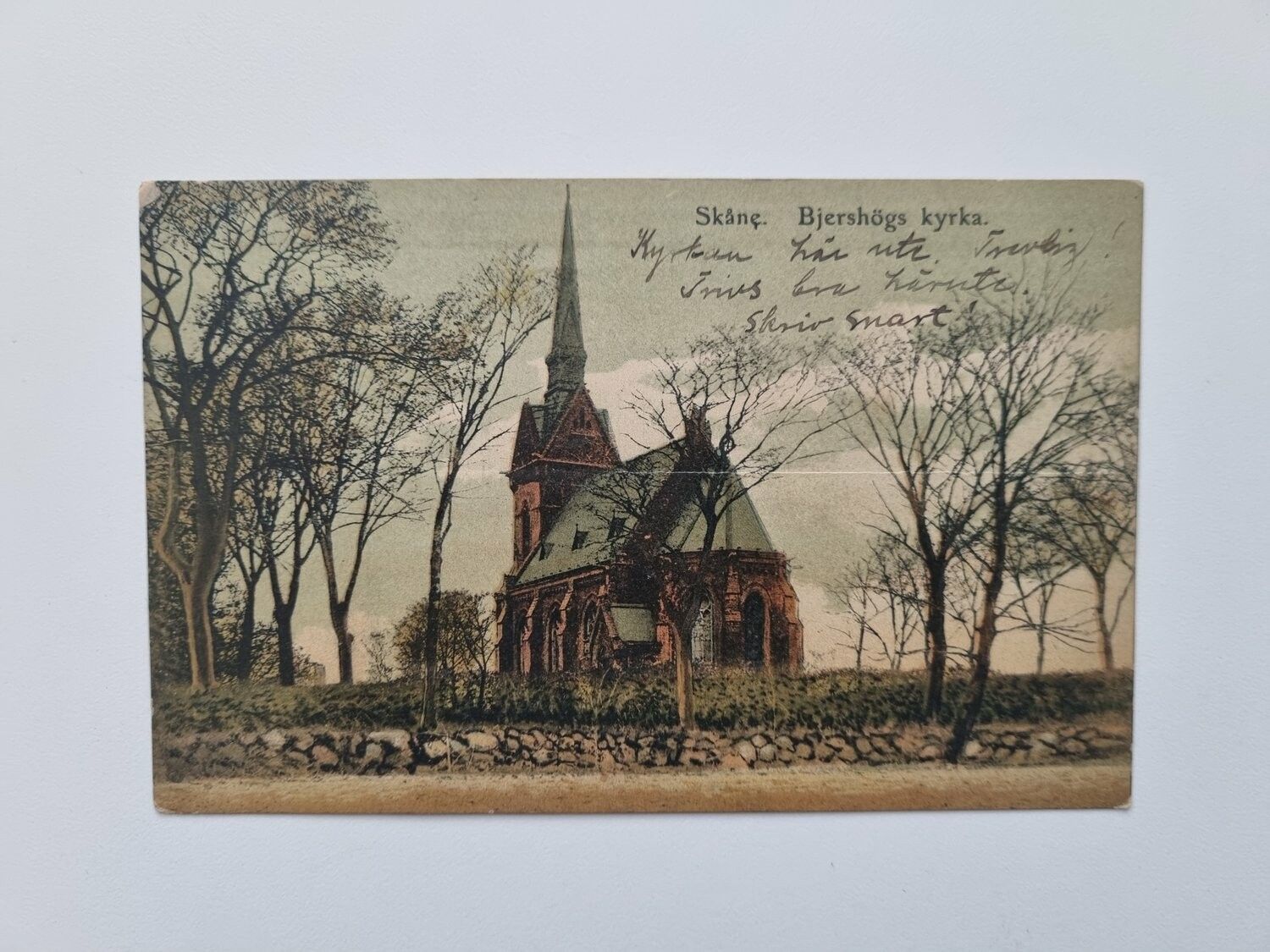 Vykort Skåne. Bjärshögs kyrka 1909