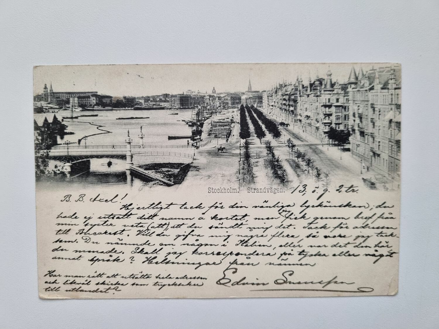 Vykort Stockholm. Strandvägen 1900
