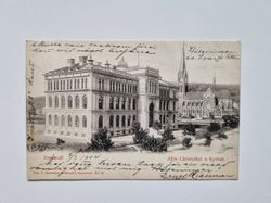 Vykort Sundsvall Allm. Läroverket o. Kyrkan 1904
