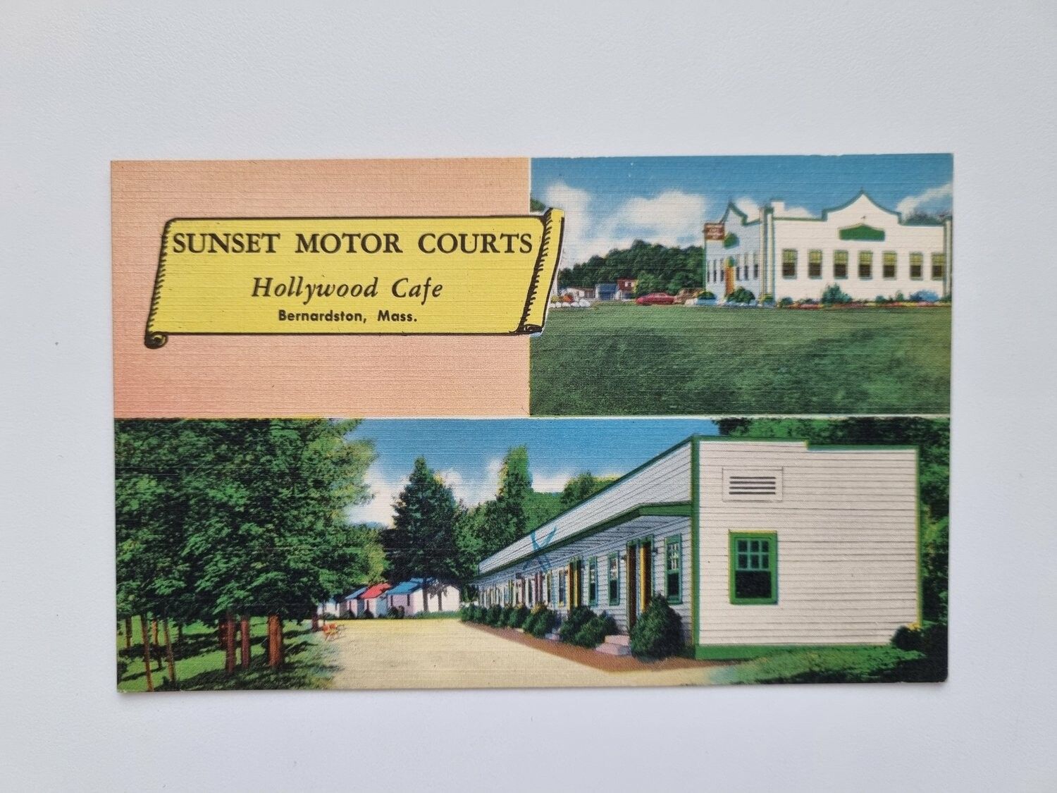 Vykort SUNSET MOTOR COURTS Hollywood Cafe Bernardston, Mass