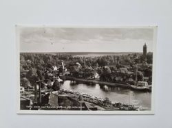 Vykort Säffle. Utsikt med Kanalen, klaffbron och vattentornet.