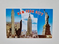 Vykort The Statue of Liberty, Empire State Building and Rockefeller Center