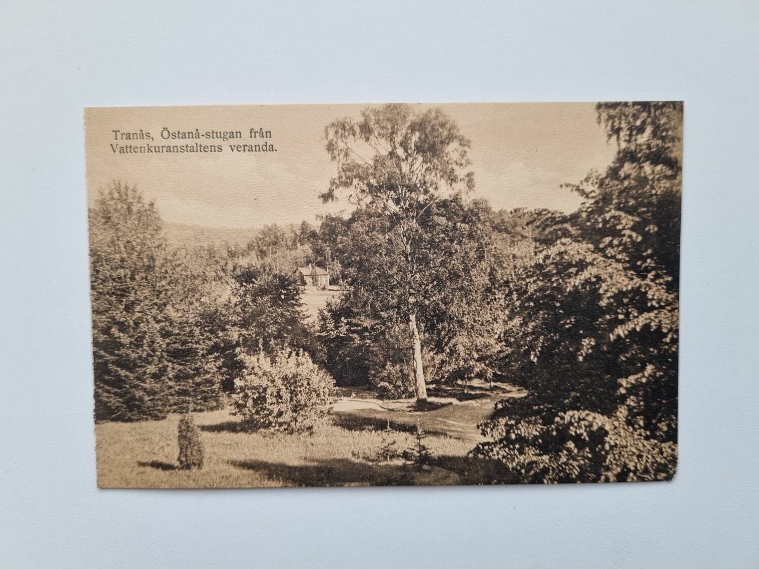 Vykort Tranås, Östanå-stugan från Vattenkuranstaltens veranda