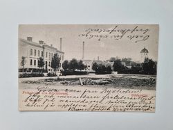 Vykort Uddevalla, Folkskola och Klocktornet, 1906