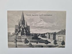 Vykort Västervik Nya kyrkan, post & församlingshusen