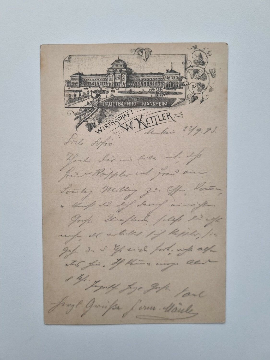 Vykort WIRTHSCHAFT W.KETTLER 1893