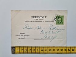 Vykort Österåker, Dam lutar sig mot sten, 1903