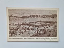 Vykort Från skolungdomens vapenövningar. Ladugårdsgärdet på 1870-talet