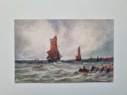 Vykort, båtar. Signerad 1906