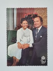Vykort - H.M Konung Carl XVI Gustaf och Silvia Sommerlath, Stockholms Slott, 1976