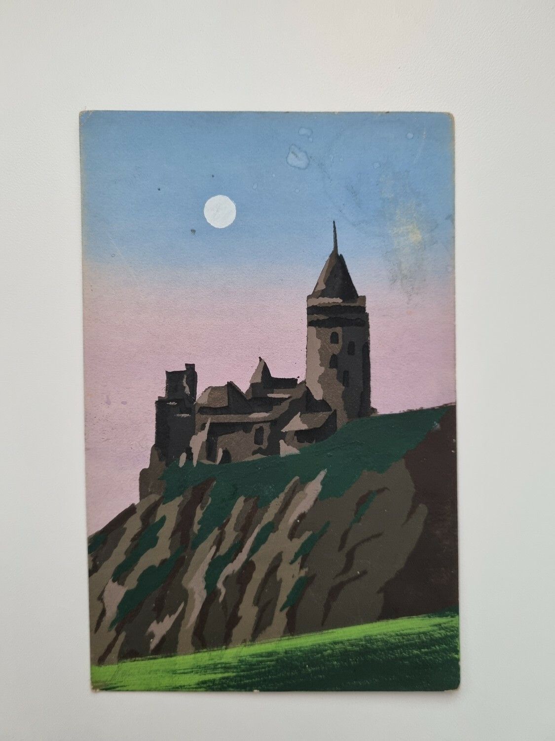 Äldre handmålat vykort, år 1932