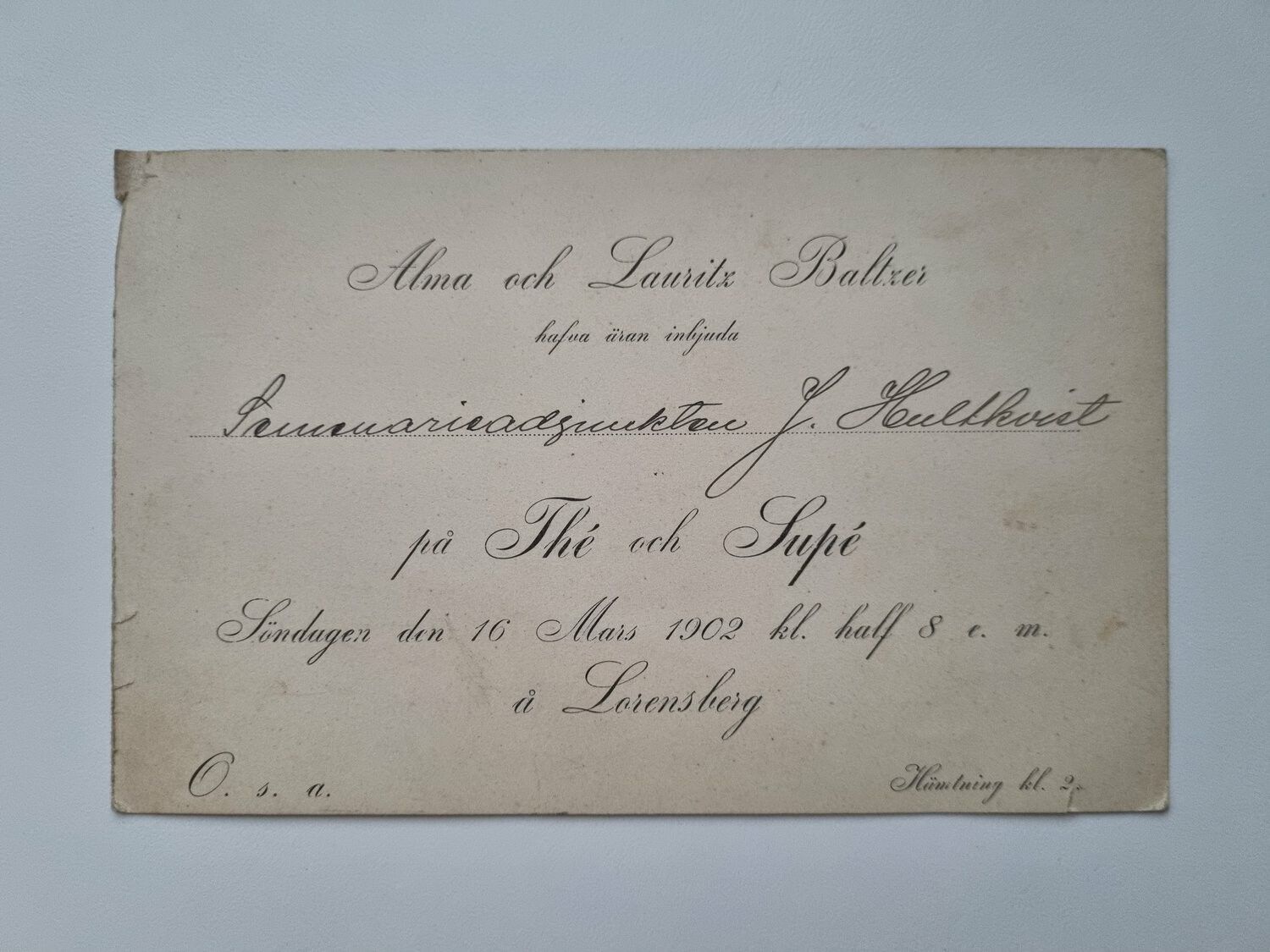 Äldre kort, Inbjudan till Thé och Supé, 1902