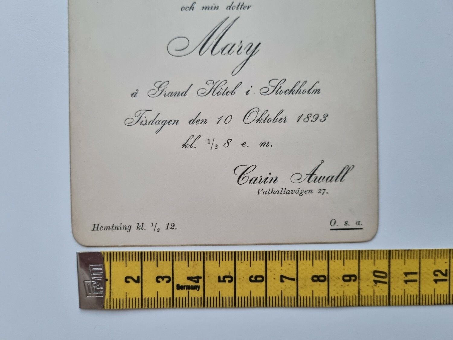 Äldre kort, Inbjudan till vigsel 1893