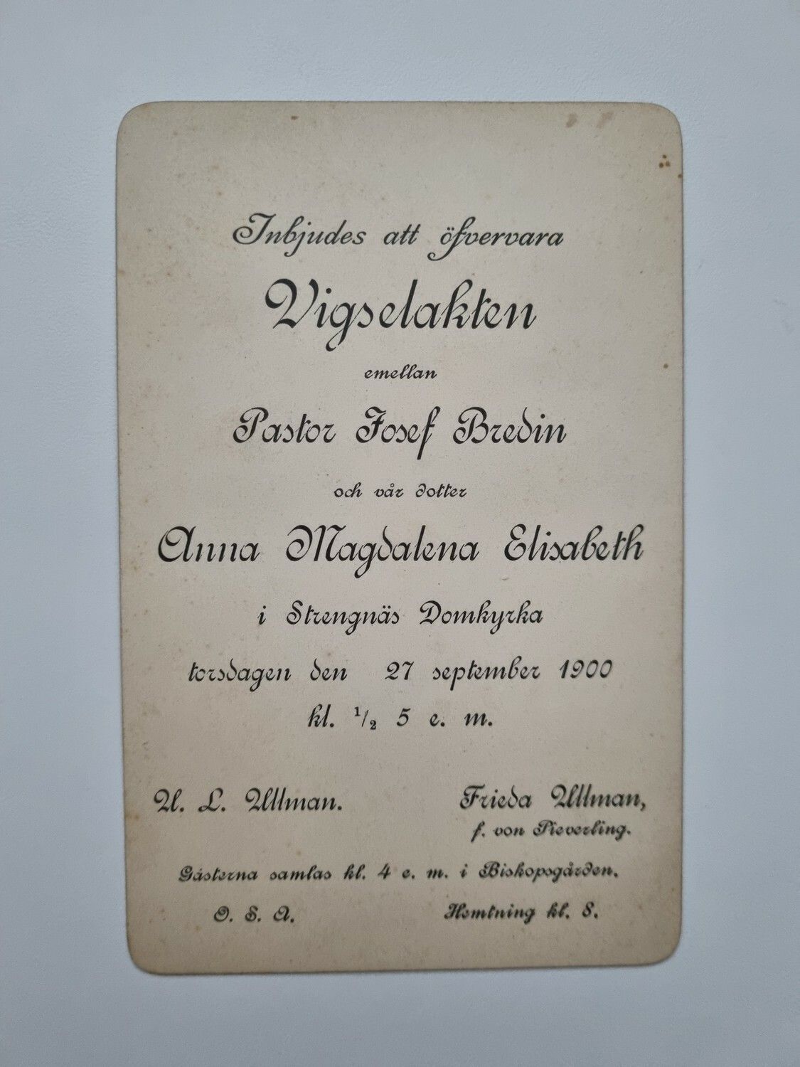 Äldre kort, Inbjudan till vigsel 1900