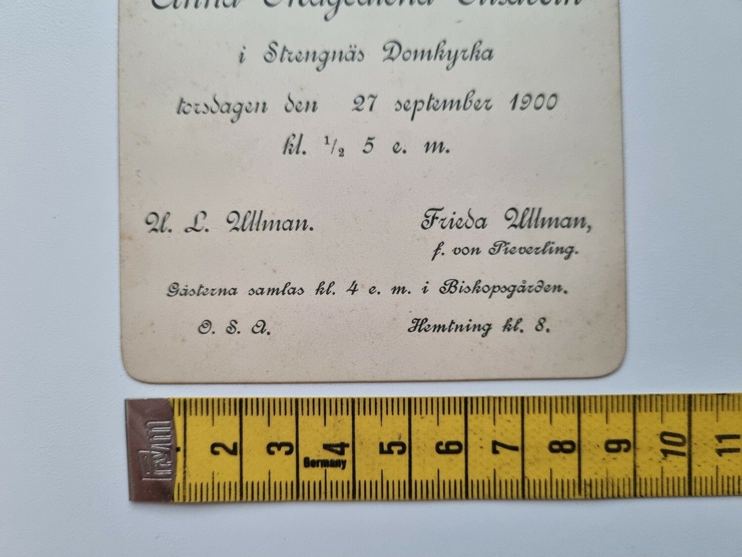 Äldre kort, Inbjudan till vigsel 1900