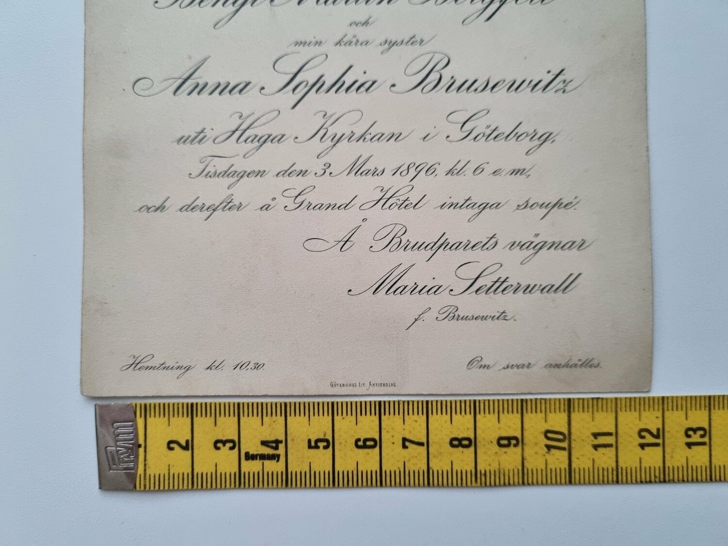 Äldre kort, Inbjudan till vigsel, 1896