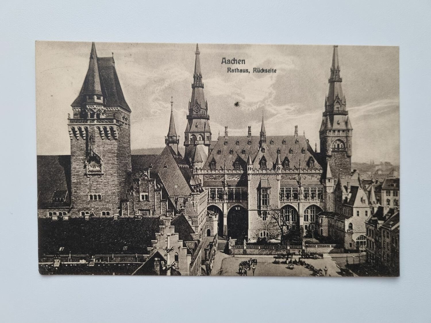 Äldre vykort Aachen Rathaus, Rückseite