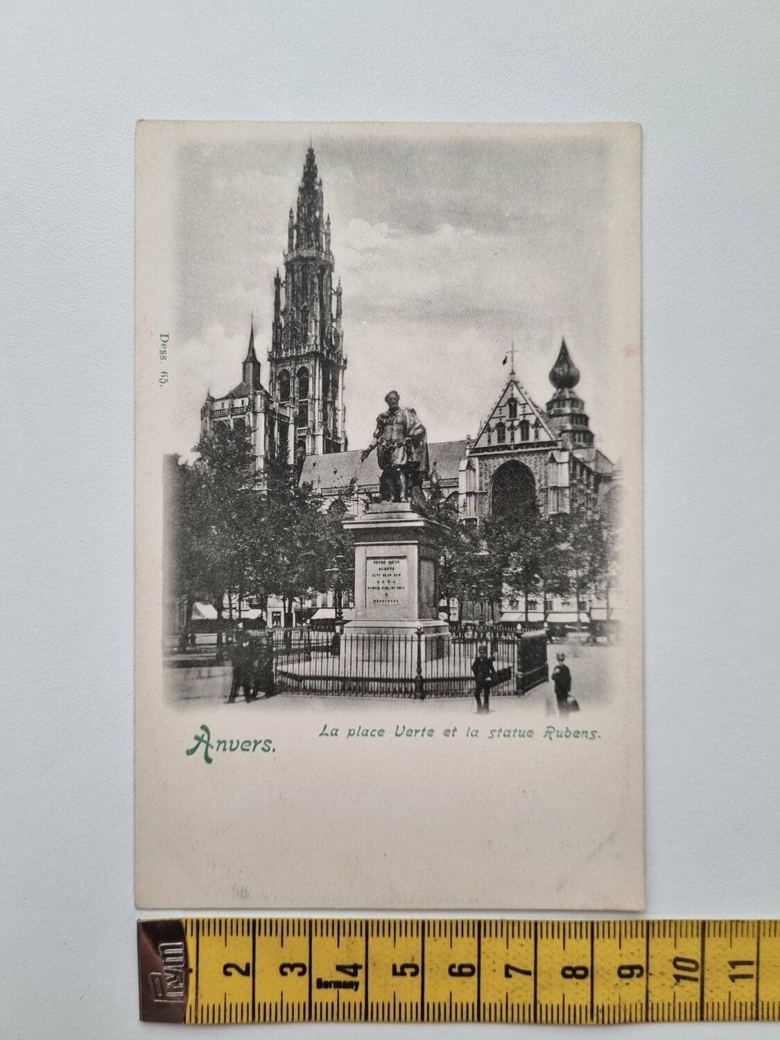 Äldre vykort Anvers. La place Verte et la statue Rubens.