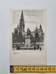 Äldre vykort Anvers. La place Verte et la statue Rubens.