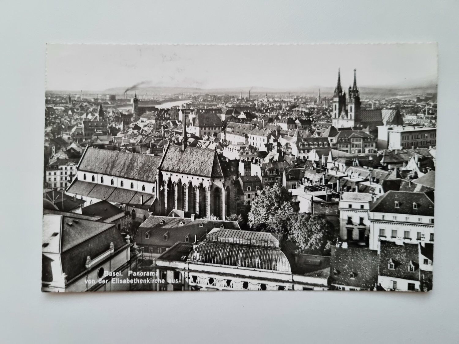 Äldre vykort Basel. Panorama von der Elisabethenkirche aus