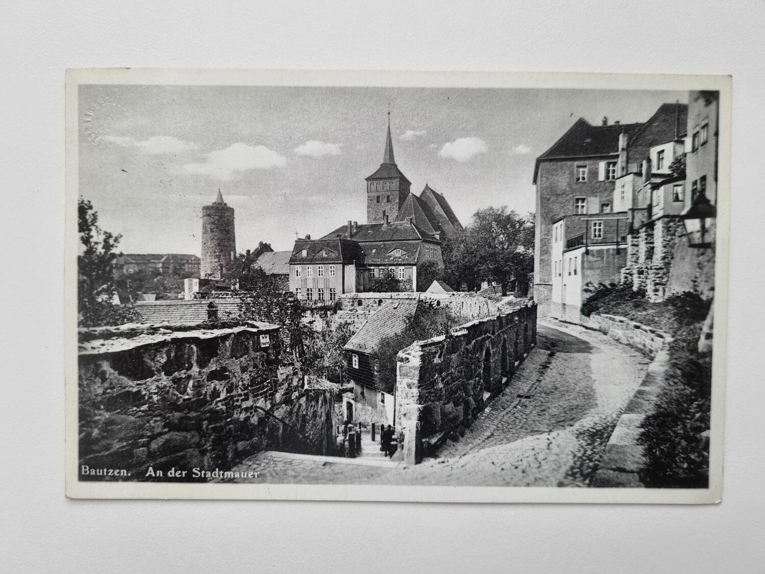 Äldre vykort Bautzen. An der Stadtmauer