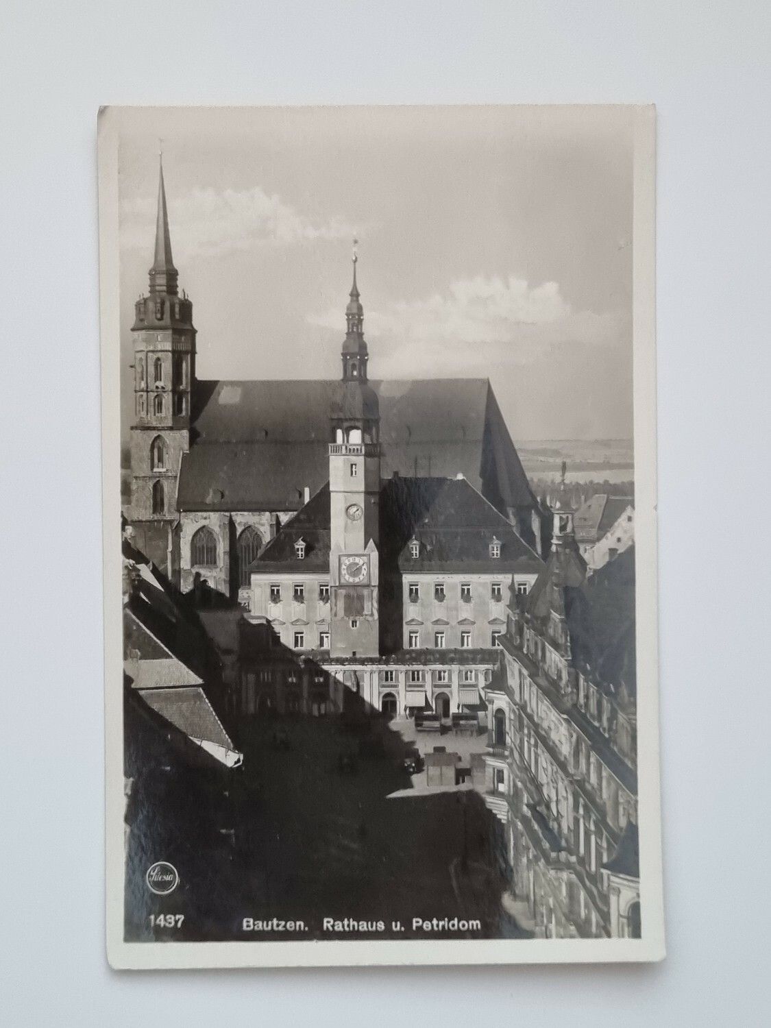 Äldre vykort Bautzen. Rathaus u. Petridom