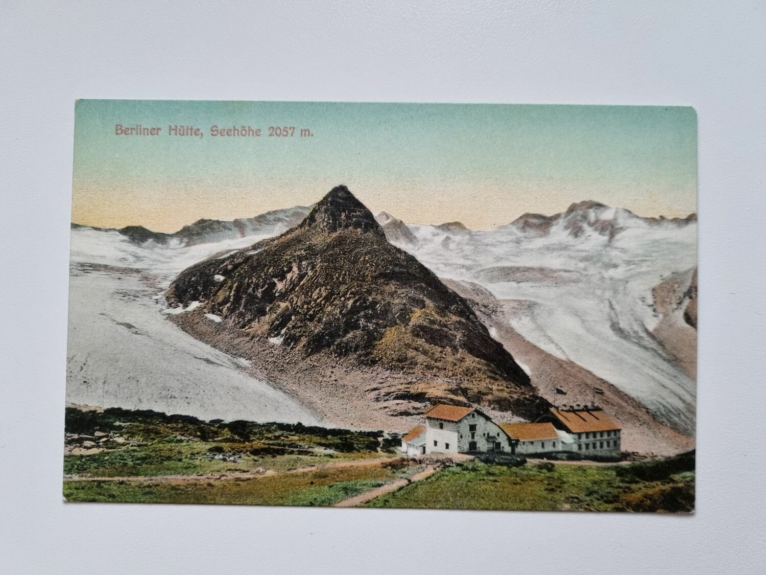 Äldre vykort Berliner Hütte, Seehöhe 2057 m.
