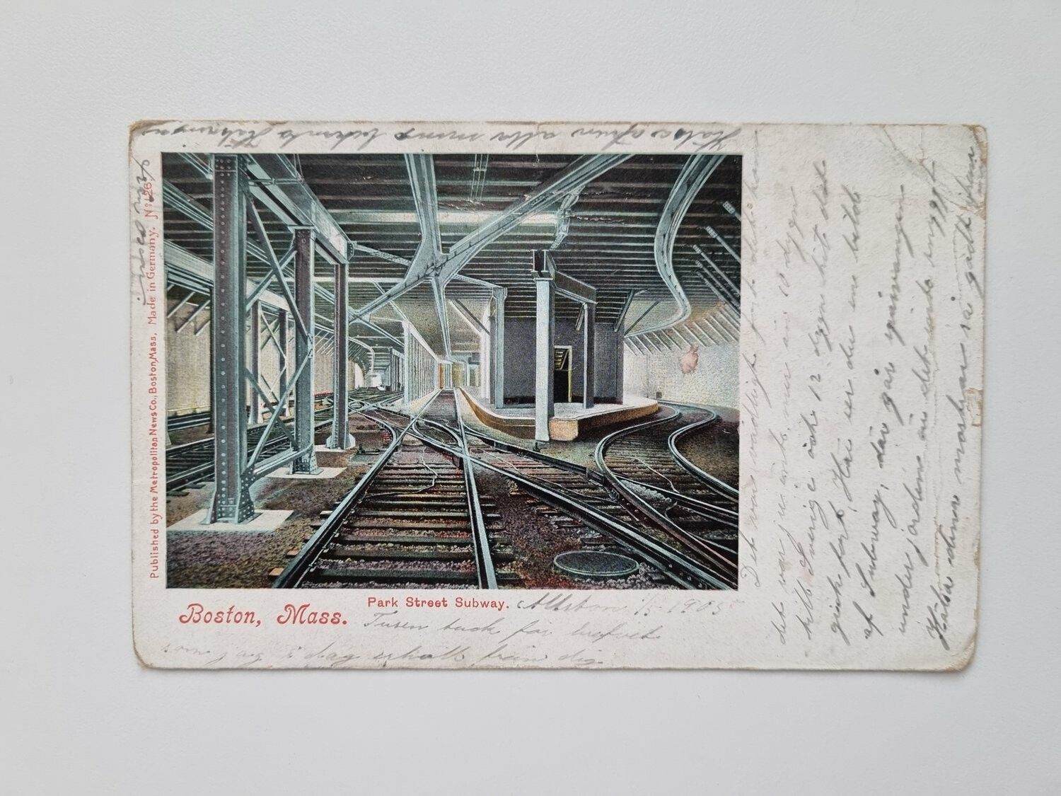 Äldre vykort Boston, Mass Park Street Subway