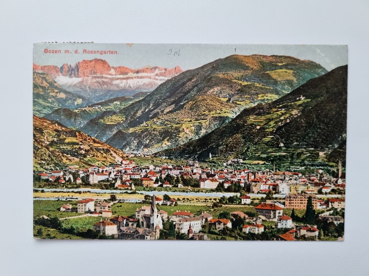 Äldre vykort Bozen m. d. Rosengarten.