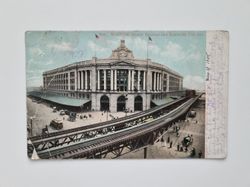 Äldre vykort BOSTON, SOUTH STATION AND ELEVATED RAILWAY