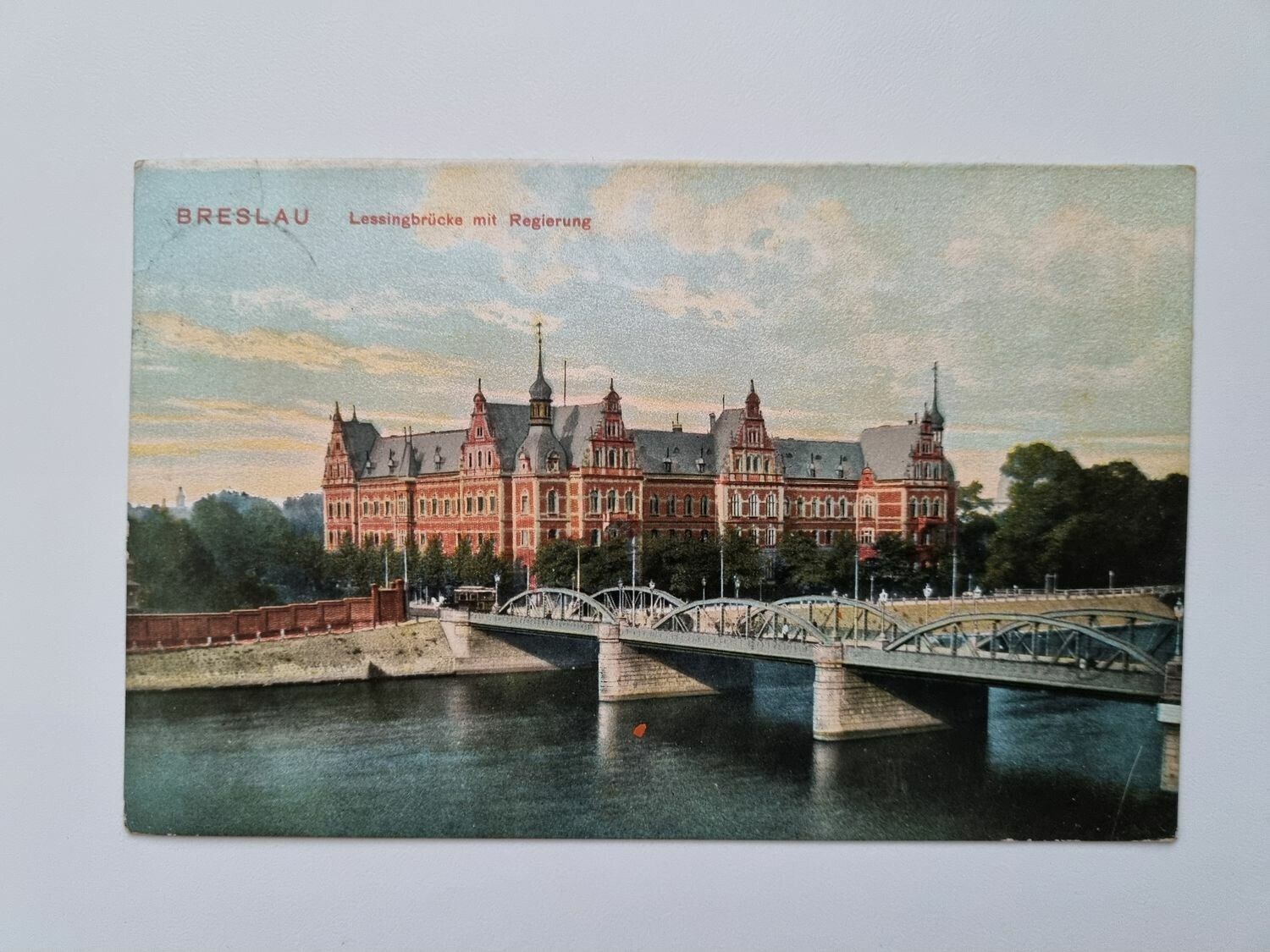 Äldre vykort BRESLAU Lessingbrücke mit Regierung