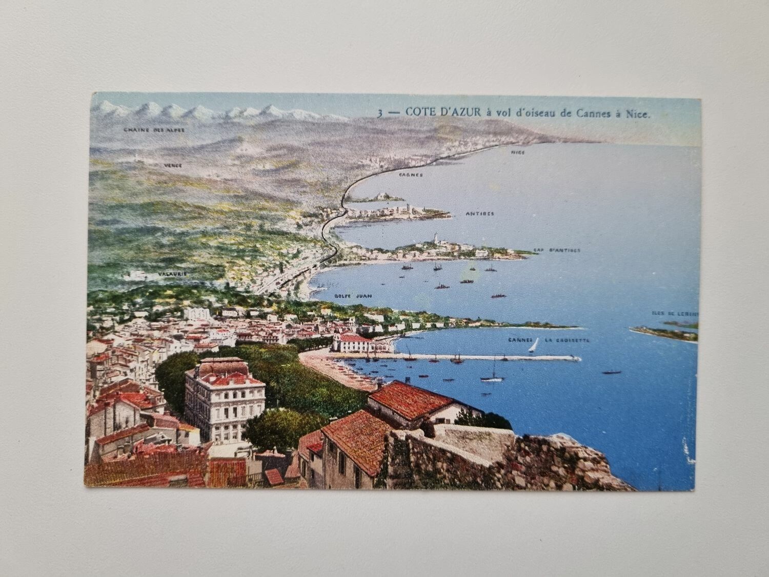 Äldre vykort COTE D'AZUR à vol d'oiseau de Cannes à Nice.