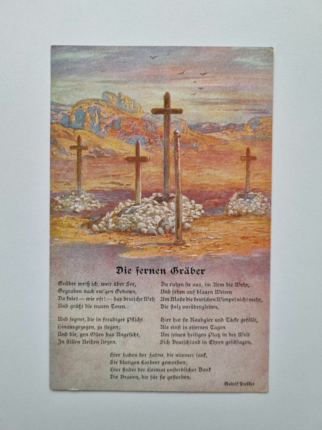 Äldre vykort Die fernen Gräber, stämplat 1915