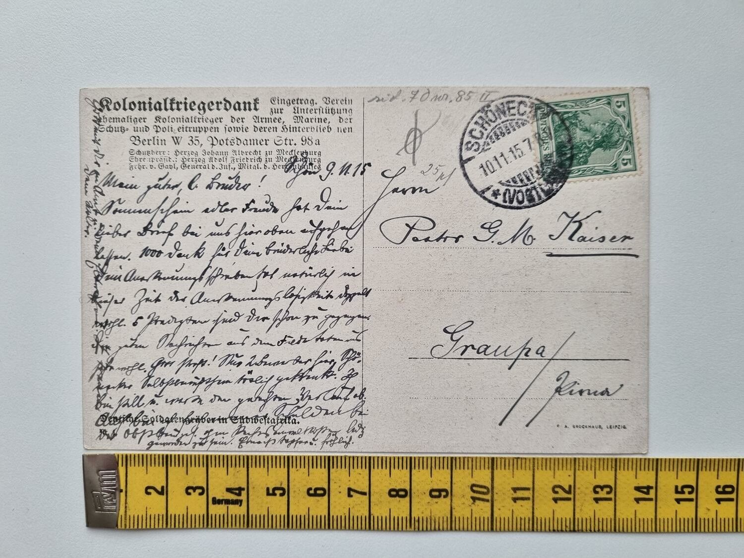 Äldre vykort Die fernen Gräber, stämplat 1915