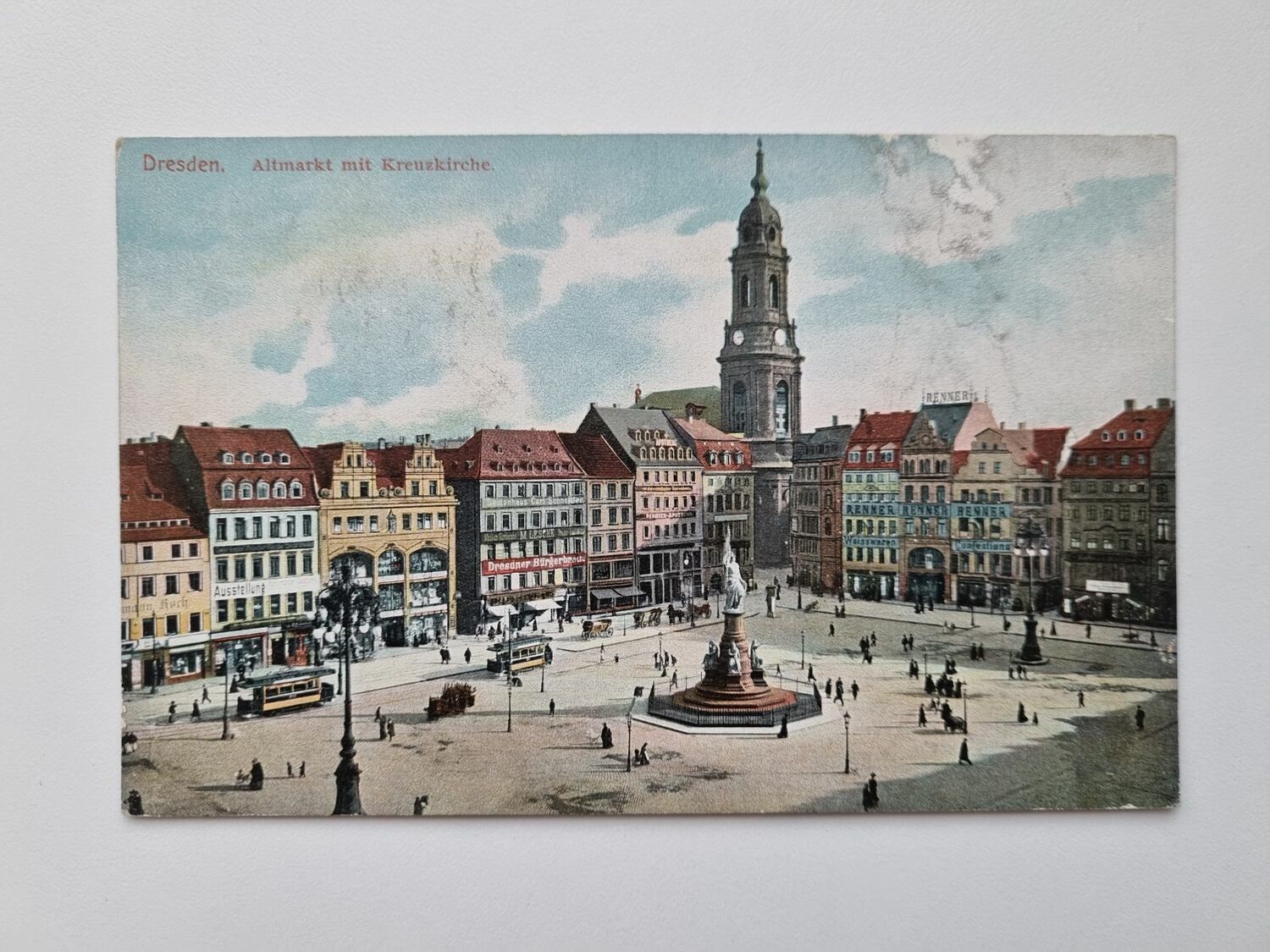 Äldre vykort Dresden. Altmarkt mit Kreuzkirche