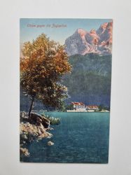 Äldre vykort Eibsee gegen die Zugspitze.