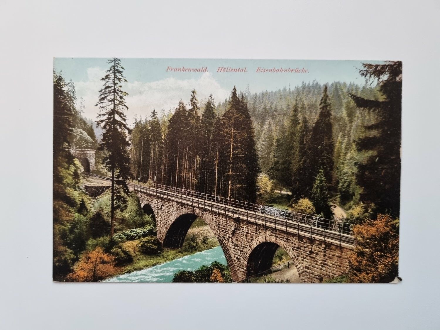 Äldre vykort Frankenwald. Höllental. Eisenbahnbrücke