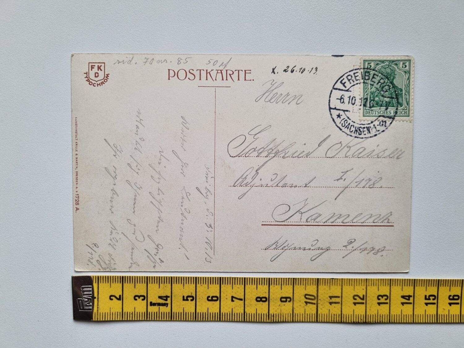 Äldre vykort Freiberg i. Sa, stämplat 1913