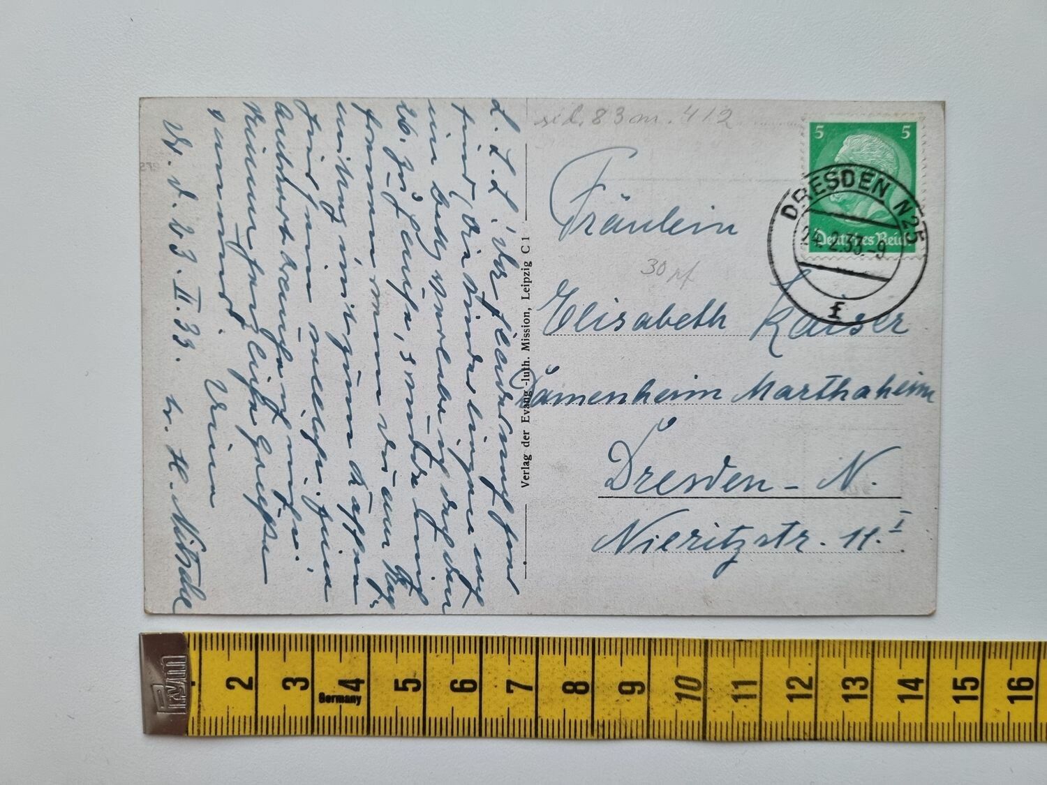 Äldre vykort Gartengebäude des Leipziger Missionshauses