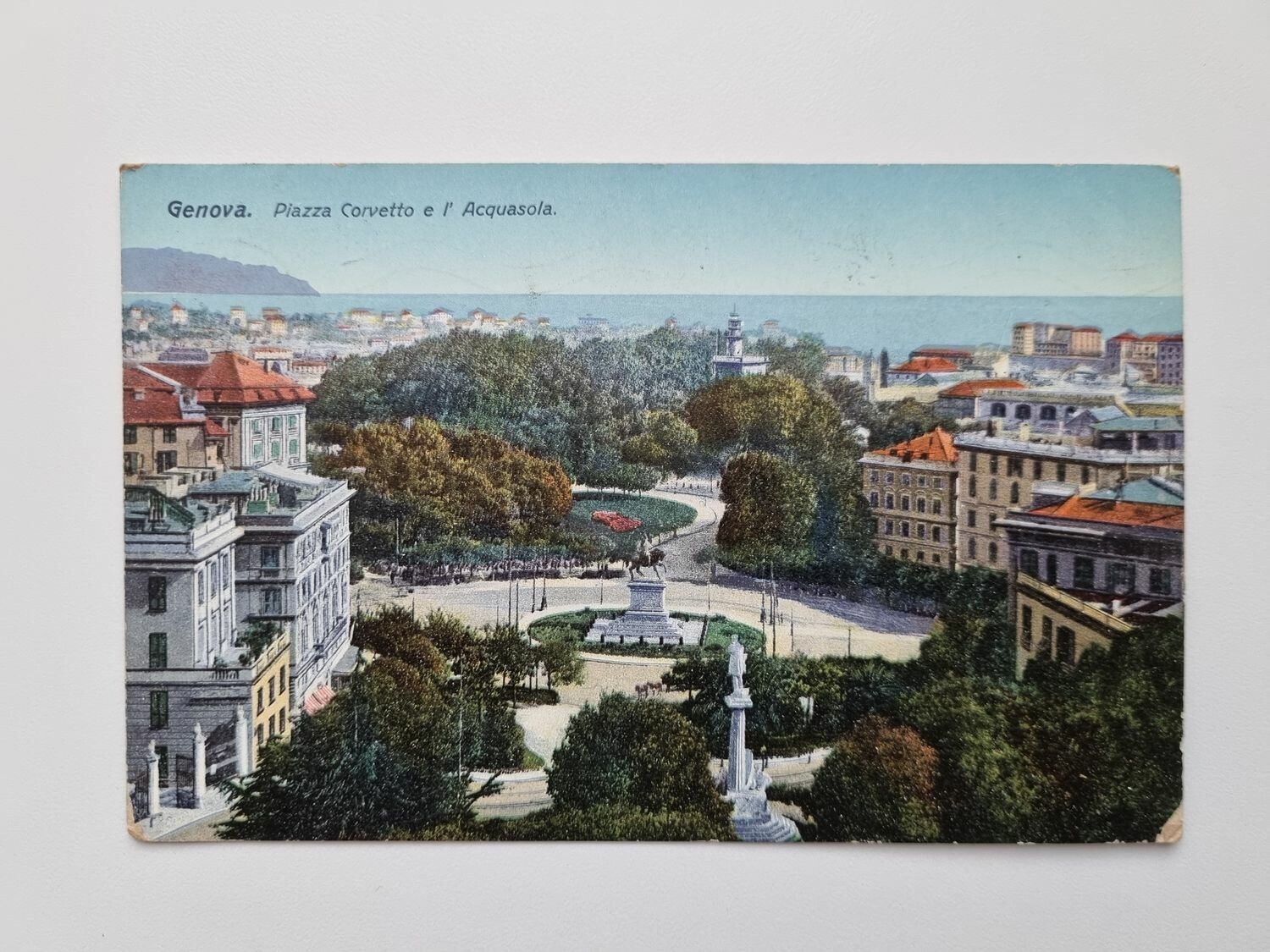 Äldre vykort Genova. Piazza Corvetto e l' Acquasola.