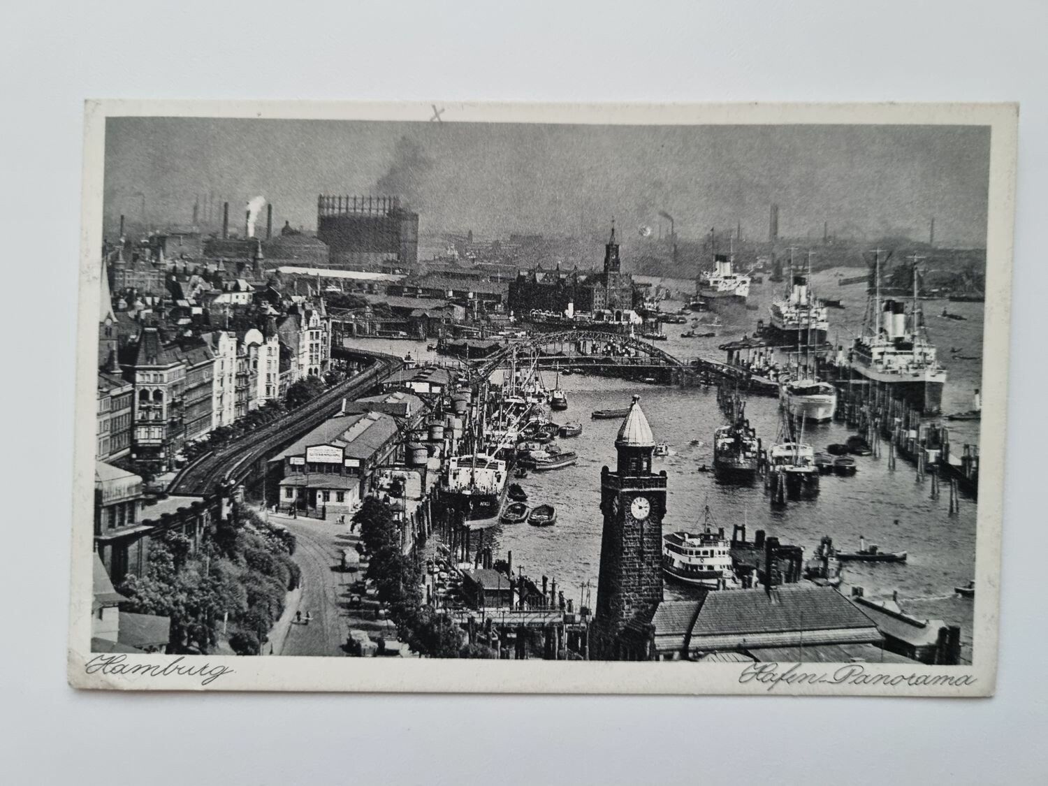 Äldre vykort Hamburg Hafen Panorama