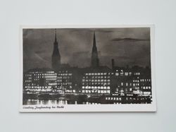Äldre vykort Hamburg, Jungfernstieg bei Nacht