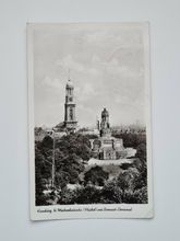 Äldre vykort Hamburg, St. Michaeliskicche und Bismarck-Denkmal