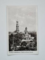 Äldre vykort Hamburg, St. Michaeliskicche und Bismarck-Denkmal