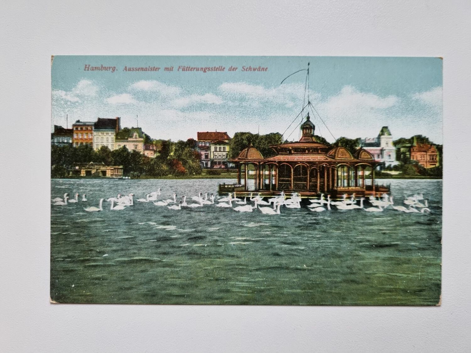 Äldre vykort Hamburg. Aussenaister mit Fütterungsstelle der Schwäne