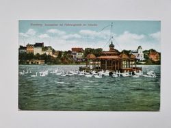 Äldre vykort Hamburg. Aussenaister mit Fütterungsstelle der Schwäne