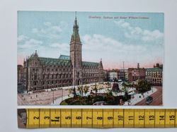 Äldre vykort Hamburg. Rathaus und Kaiser Wilhelm-Denkmal