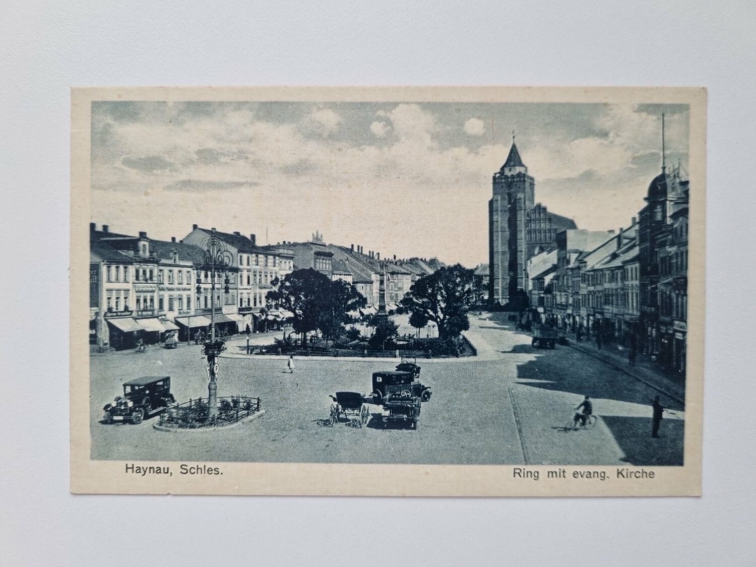 Äldre vykort Haynau, Schles. Ring mit evang. Kirche